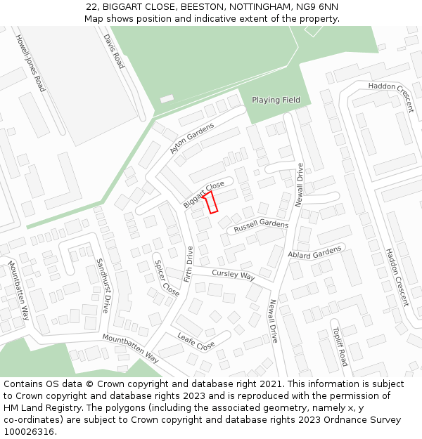 22, BIGGART CLOSE, BEESTON, NOTTINGHAM, NG9 6NN: Location map and indicative extent of plot