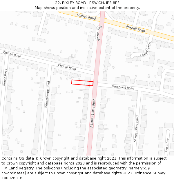 22, BIXLEY ROAD, IPSWICH, IP3 8PF: Location map and indicative extent of plot