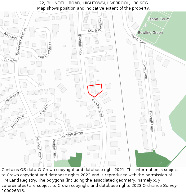 22, BLUNDELL ROAD, HIGHTOWN, LIVERPOOL, L38 9EG: Location map and indicative extent of plot