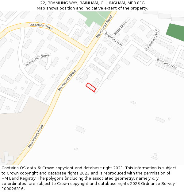 22, BRAMLING WAY, RAINHAM, GILLINGHAM, ME8 8FG: Location map and indicative extent of plot