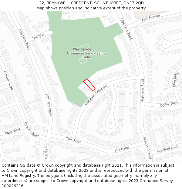 22, BRANKWELL CRESCENT, SCUNTHORPE, DN17 2QB: Location map and indicative extent of plot