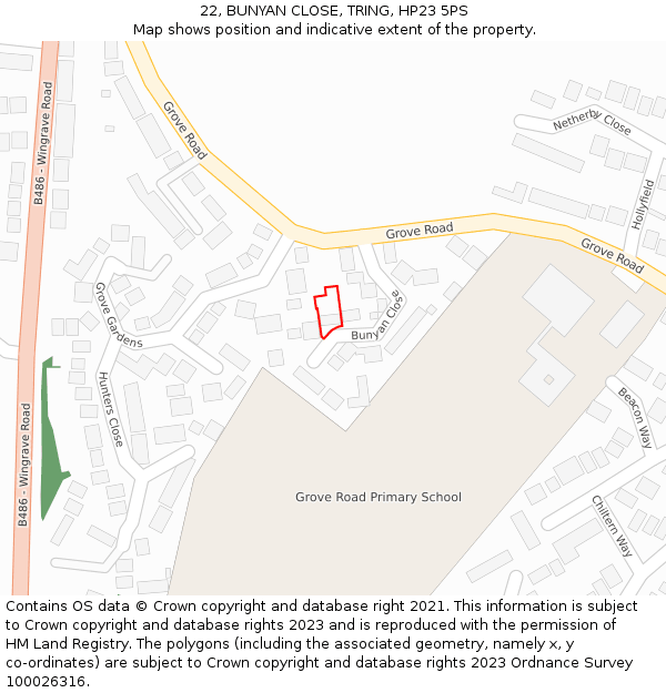 22, BUNYAN CLOSE, TRING, HP23 5PS: Location map and indicative extent of plot