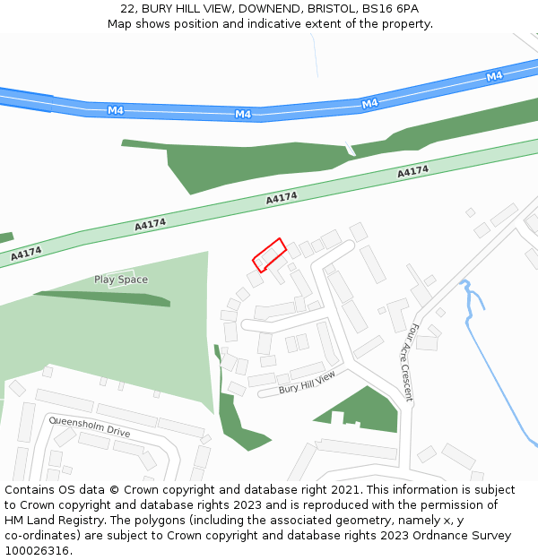 22, BURY HILL VIEW, DOWNEND, BRISTOL, BS16 6PA: Location map and indicative extent of plot