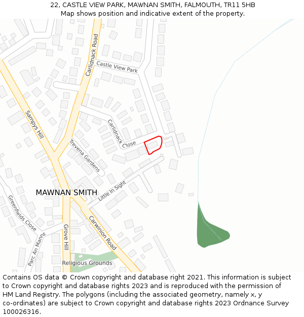 22, CASTLE VIEW PARK, MAWNAN SMITH, FALMOUTH, TR11 5HB: Location map and indicative extent of plot