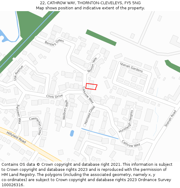 22, CATHROW WAY, THORNTON-CLEVELEYS, FY5 5NG: Location map and indicative extent of plot