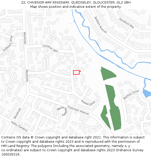 22, CHIVENOR WAY KINGSWAY, QUEDGELEY, GLOUCESTER, GL2 2BH: Location map and indicative extent of plot