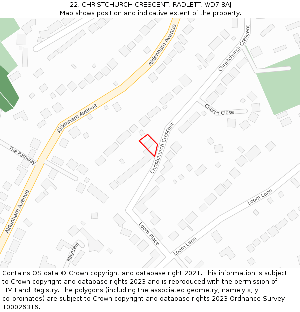 22, CHRISTCHURCH CRESCENT, RADLETT, WD7 8AJ: Location map and indicative extent of plot