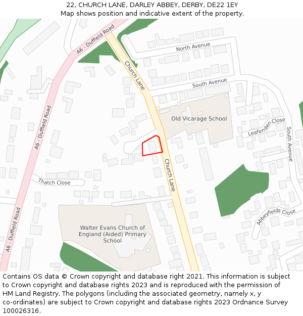 22, CHURCH LANE, DARLEY ABBEY, DERBY, DE22 1EY: Location map and indicative extent of plot