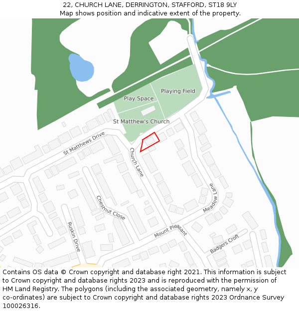 22, CHURCH LANE, DERRINGTON, STAFFORD, ST18 9LY: Location map and indicative extent of plot