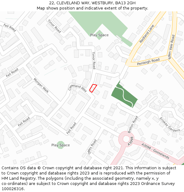 22, CLEVELAND WAY, WESTBURY, BA13 2GH: Location map and indicative extent of plot