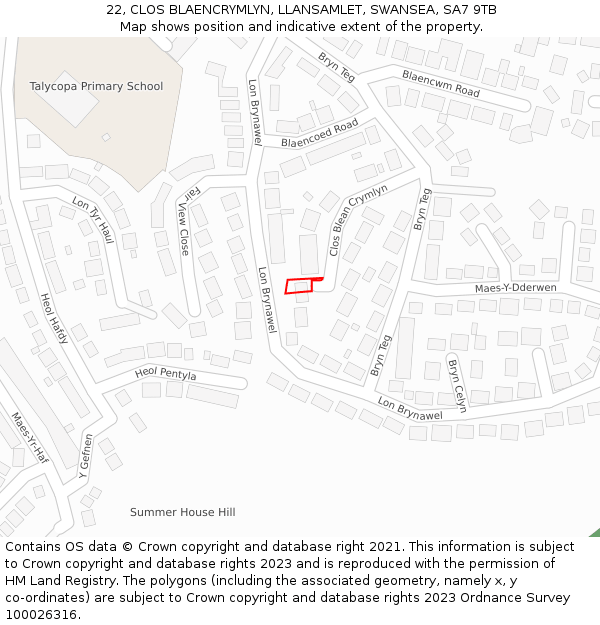 22, CLOS BLAENCRYMLYN, LLANSAMLET, SWANSEA, SA7 9TB: Location map and indicative extent of plot