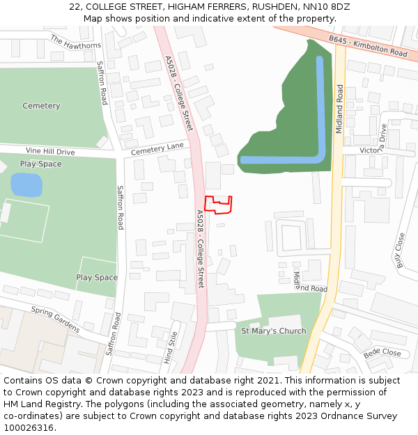 22, COLLEGE STREET, HIGHAM FERRERS, RUSHDEN, NN10 8DZ: Location map and indicative extent of plot