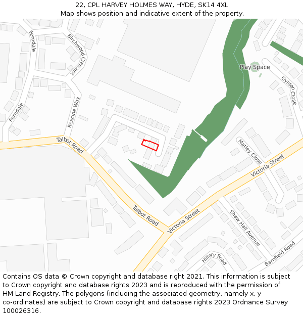 22, CPL HARVEY HOLMES WAY, HYDE, SK14 4XL: Location map and indicative extent of plot