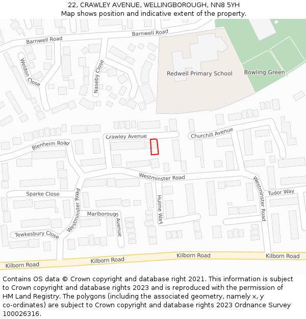 22, CRAWLEY AVENUE, WELLINGBOROUGH, NN8 5YH: Location map and indicative extent of plot