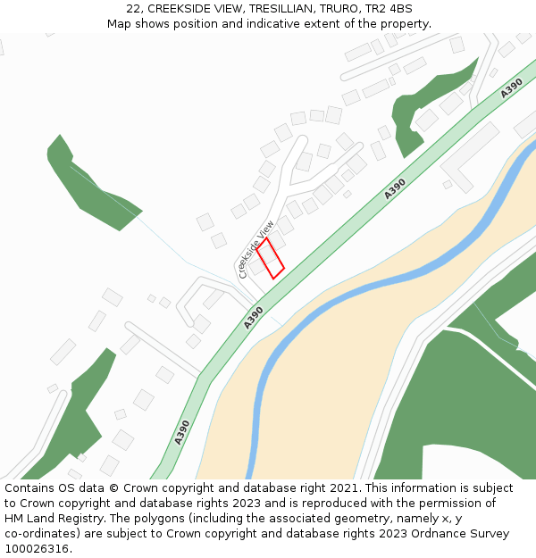 22, CREEKSIDE VIEW, TRESILLIAN, TRURO, TR2 4BS: Location map and indicative extent of plot