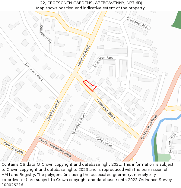 22, CROESONEN GARDENS, ABERGAVENNY, NP7 6BJ: Location map and indicative extent of plot