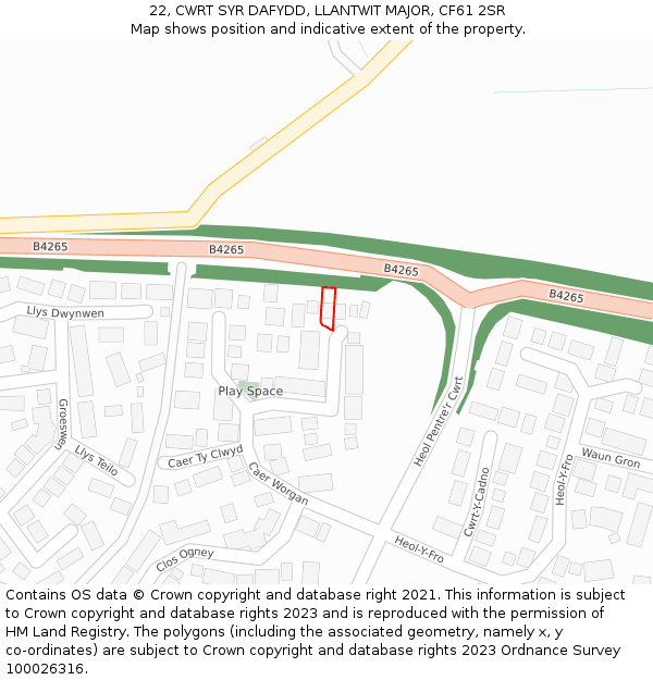 22, CWRT SYR DAFYDD, LLANTWIT MAJOR, CF61 2SR: Location map and indicative extent of plot