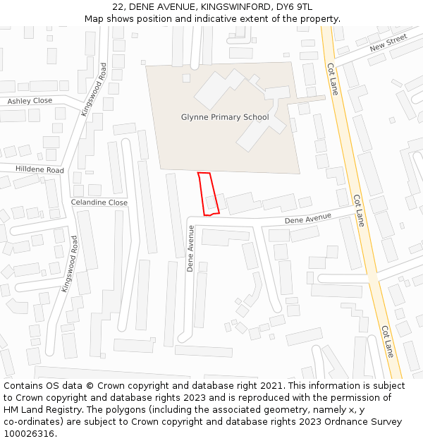 22, DENE AVENUE, KINGSWINFORD, DY6 9TL: Location map and indicative extent of plot