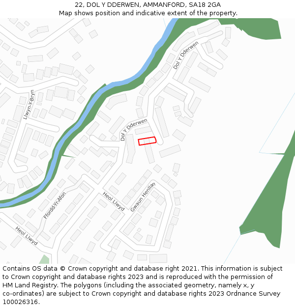 22, DOL Y DDERWEN, AMMANFORD, SA18 2GA: Location map and indicative extent of plot