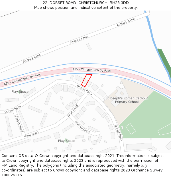 22, DORSET ROAD, CHRISTCHURCH, BH23 3DD: Location map and indicative extent of plot