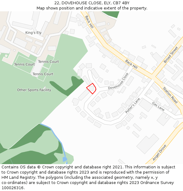 22, DOVEHOUSE CLOSE, ELY, CB7 4BY: Location map and indicative extent of plot