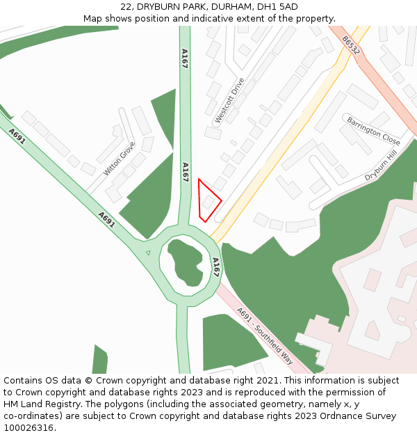 22, DRYBURN PARK, DURHAM, DH1 5AD: Location map and indicative extent of plot