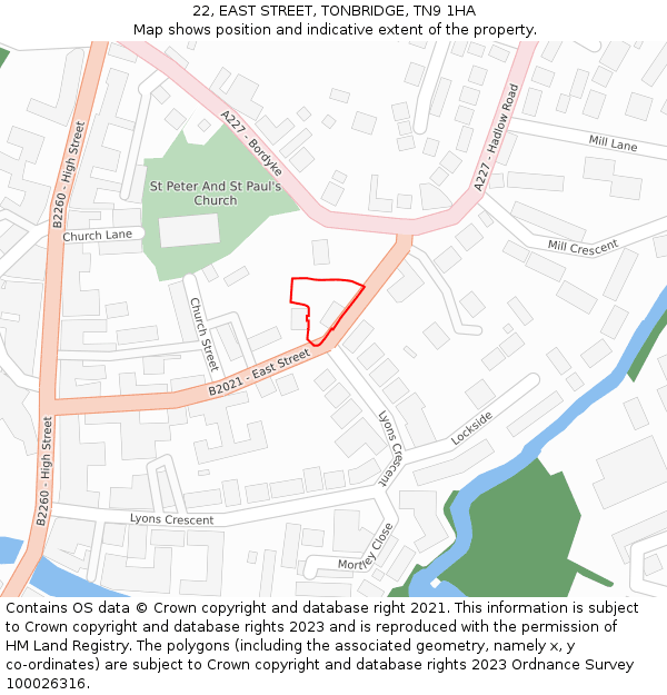 22, EAST STREET, TONBRIDGE, TN9 1HA: Location map and indicative extent of plot