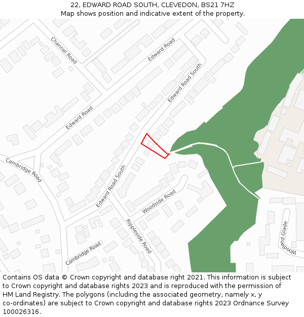 22, EDWARD ROAD SOUTH, CLEVEDON, BS21 7HZ: Location map and indicative extent of plot