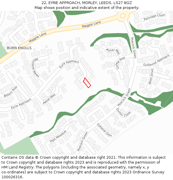 22, EYRIE APPROACH, MORLEY, LEEDS, LS27 8GZ: Location map and indicative extent of plot