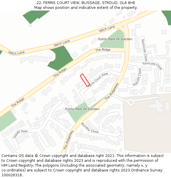 22, FERRIS COURT VIEW, BUSSAGE, STROUD, GL6 8HE: Location map and indicative extent of plot