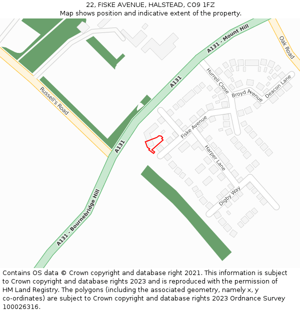 22, FISKE AVENUE, HALSTEAD, CO9 1FZ: Location map and indicative extent of plot