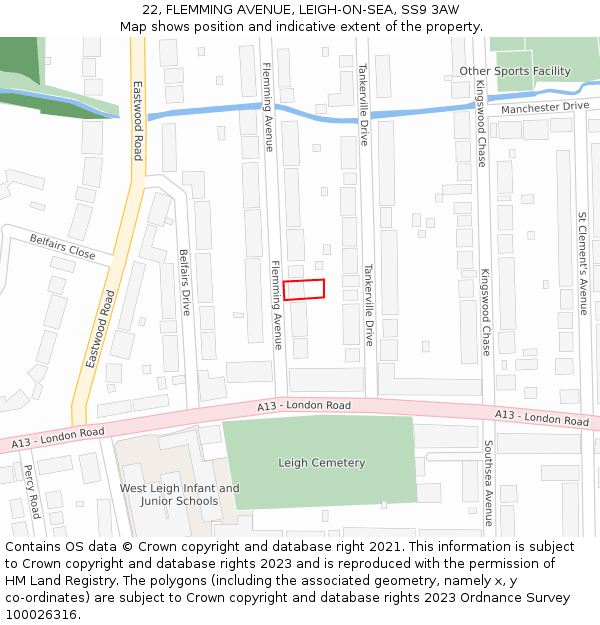 22, FLEMMING AVENUE, LEIGH-ON-SEA, SS9 3AW: Location map and indicative extent of plot