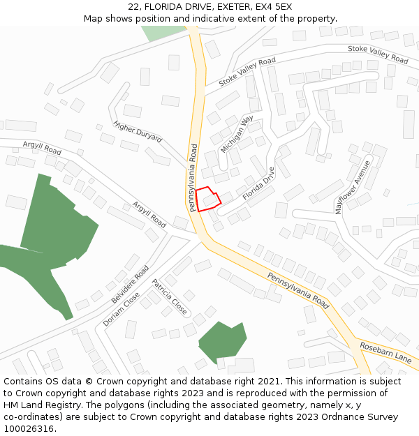 22, FLORIDA DRIVE, EXETER, EX4 5EX: Location map and indicative extent of plot