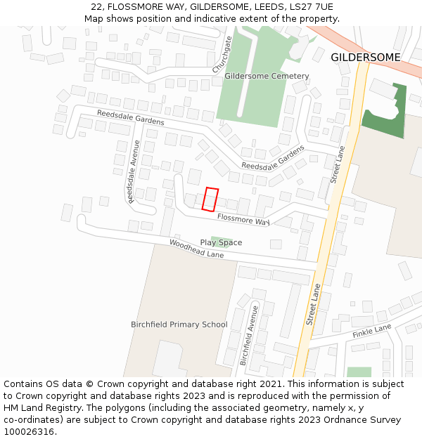 22, FLOSSMORE WAY, GILDERSOME, LEEDS, LS27 7UE: Location map and indicative extent of plot