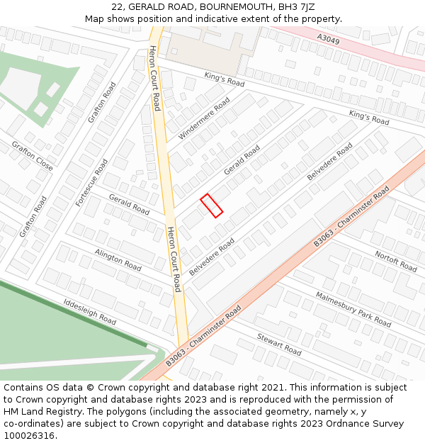 22, GERALD ROAD, BOURNEMOUTH, BH3 7JZ: Location map and indicative extent of plot