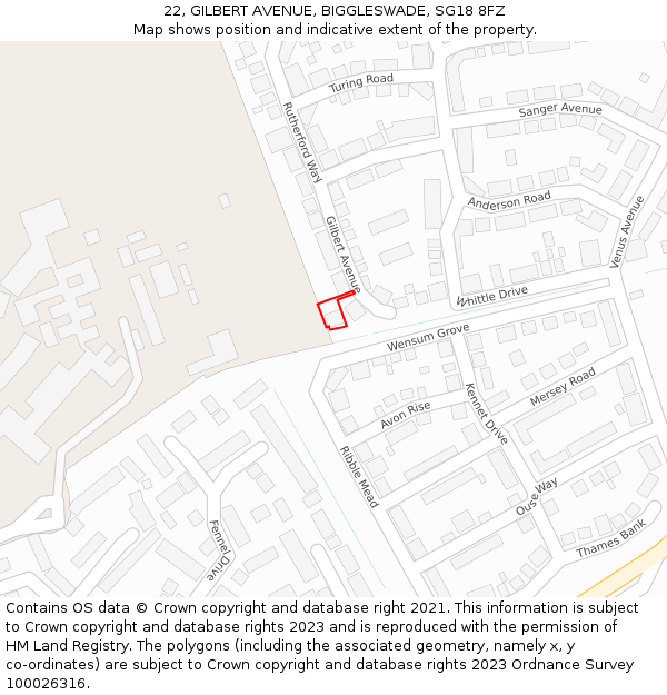 22, GILBERT AVENUE, BIGGLESWADE, SG18 8FZ: Location map and indicative extent of plot