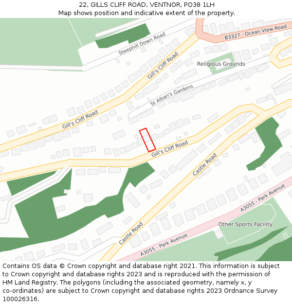 22, GILLS CLIFF ROAD, VENTNOR, PO38 1LH: Location map and indicative extent of plot