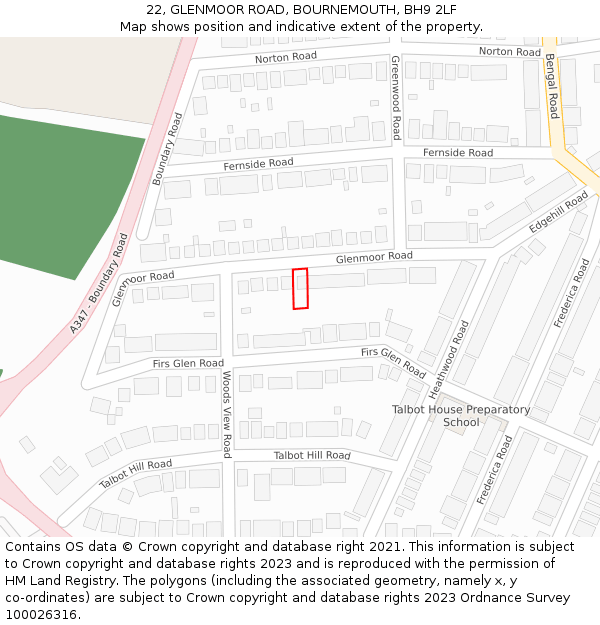 22, GLENMOOR ROAD, BOURNEMOUTH, BH9 2LF: Location map and indicative extent of plot