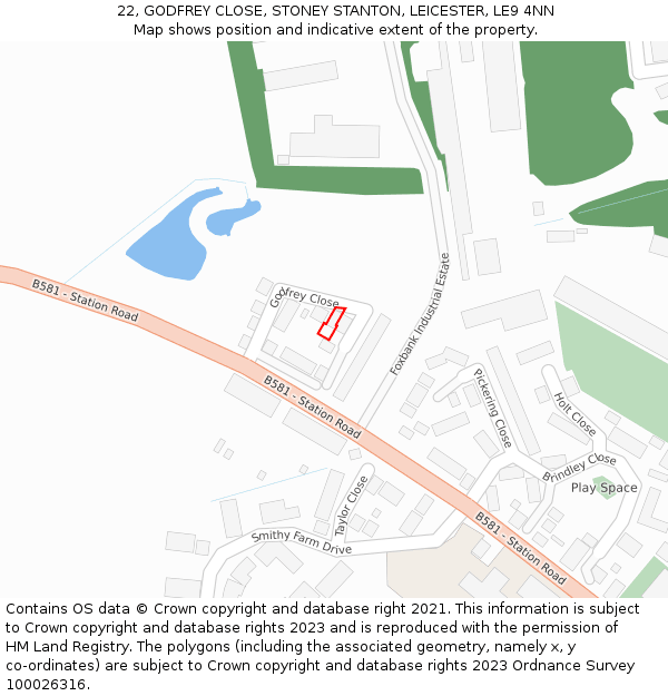 22, GODFREY CLOSE, STONEY STANTON, LEICESTER, LE9 4NN: Location map and indicative extent of plot