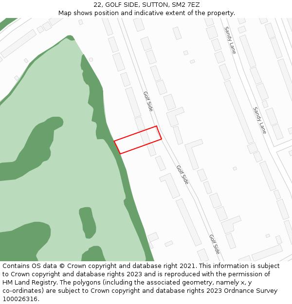 22, GOLF SIDE, SUTTON, SM2 7EZ: Location map and indicative extent of plot