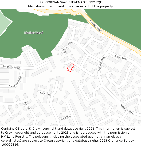 22, GORDIAN WAY, STEVENAGE, SG2 7QF: Location map and indicative extent of plot