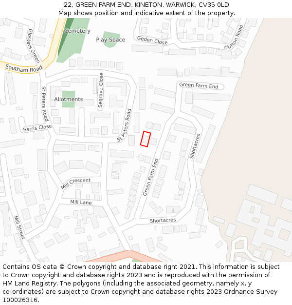 22, GREEN FARM END, KINETON, WARWICK, CV35 0LD: Location map and indicative extent of plot