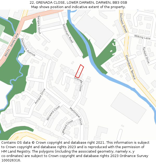 22, GRENADA CLOSE, LOWER DARWEN, DARWEN, BB3 0SB: Location map and indicative extent of plot