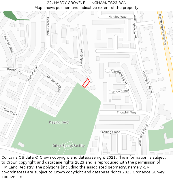 22, HARDY GROVE, BILLINGHAM, TS23 3GN: Location map and indicative extent of plot