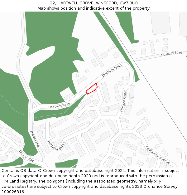 22, HARTWELL GROVE, WINSFORD, CW7 3UR: Location map and indicative extent of plot