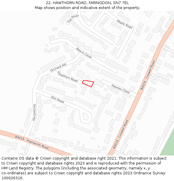 22, HAWTHORN ROAD, FARINGDON, SN7 7EL: Location map and indicative extent of plot