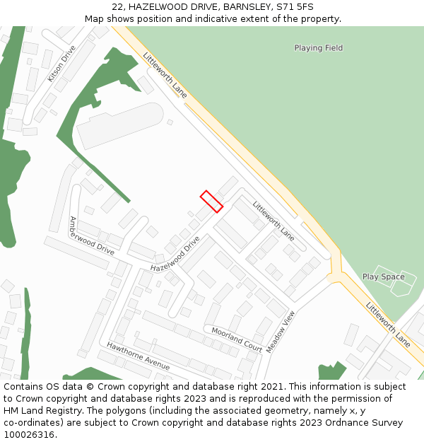 22, HAZELWOOD DRIVE, BARNSLEY, S71 5FS: Location map and indicative extent of plot