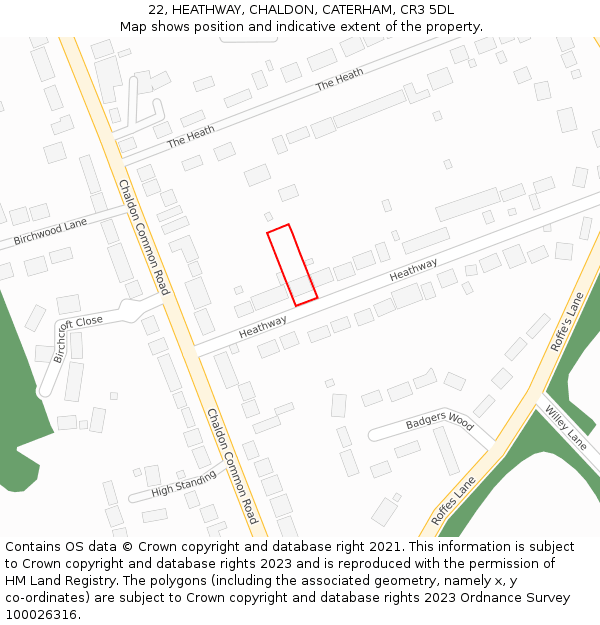 22, HEATHWAY, CHALDON, CATERHAM, CR3 5DL: Location map and indicative extent of plot