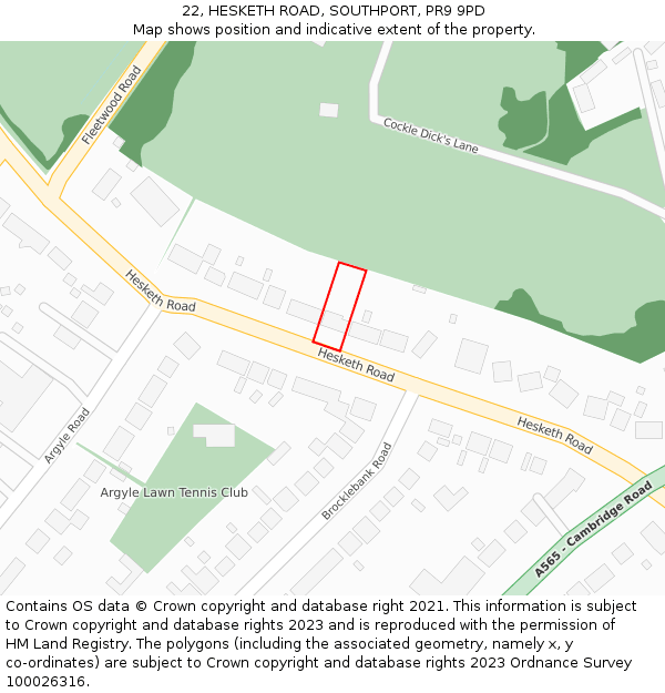 22, HESKETH ROAD, SOUTHPORT, PR9 9PD: Location map and indicative extent of plot