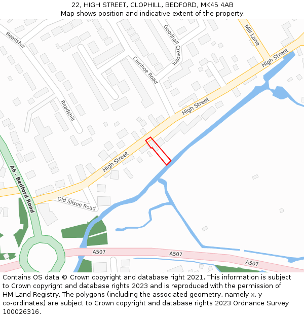 22, HIGH STREET, CLOPHILL, BEDFORD, MK45 4AB: Location map and indicative extent of plot